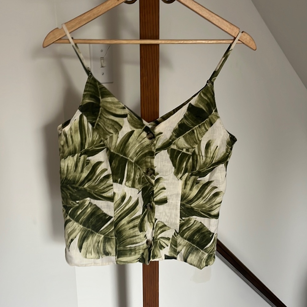 Linen tank in tropical print - S